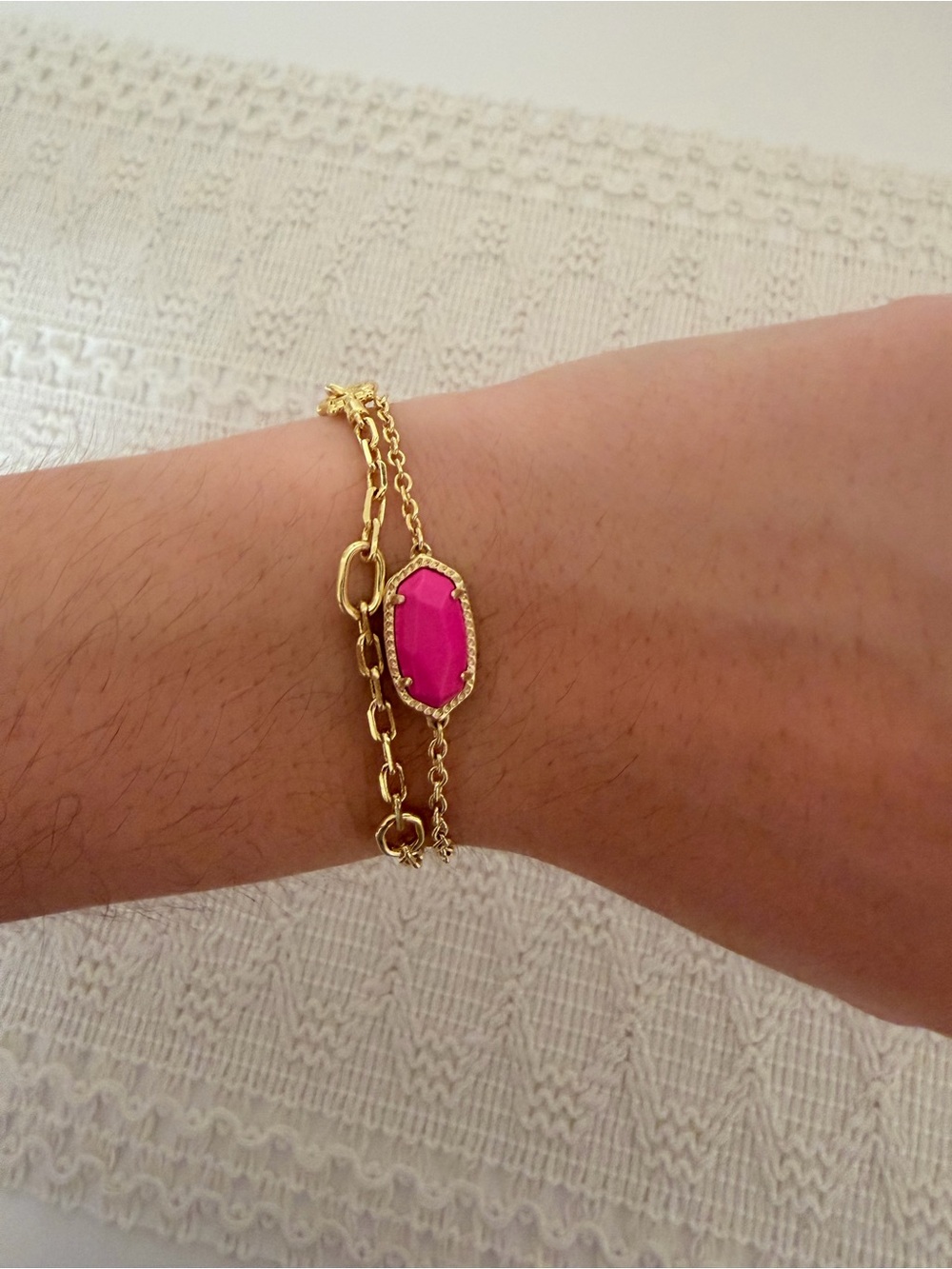 Kendra Scott Gold Chain Bracelet with Hot Pink Stone